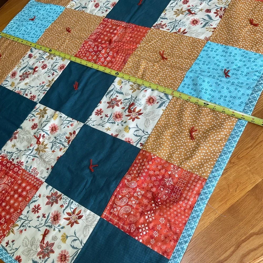 Handmade Quilted Fall Patchwork Baby Quilt Size 56X40-in Folk Art unique